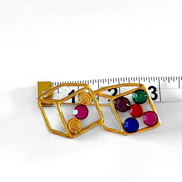 Vintage Gold Dice Rhinestone Brooch - Picture 4 of 4